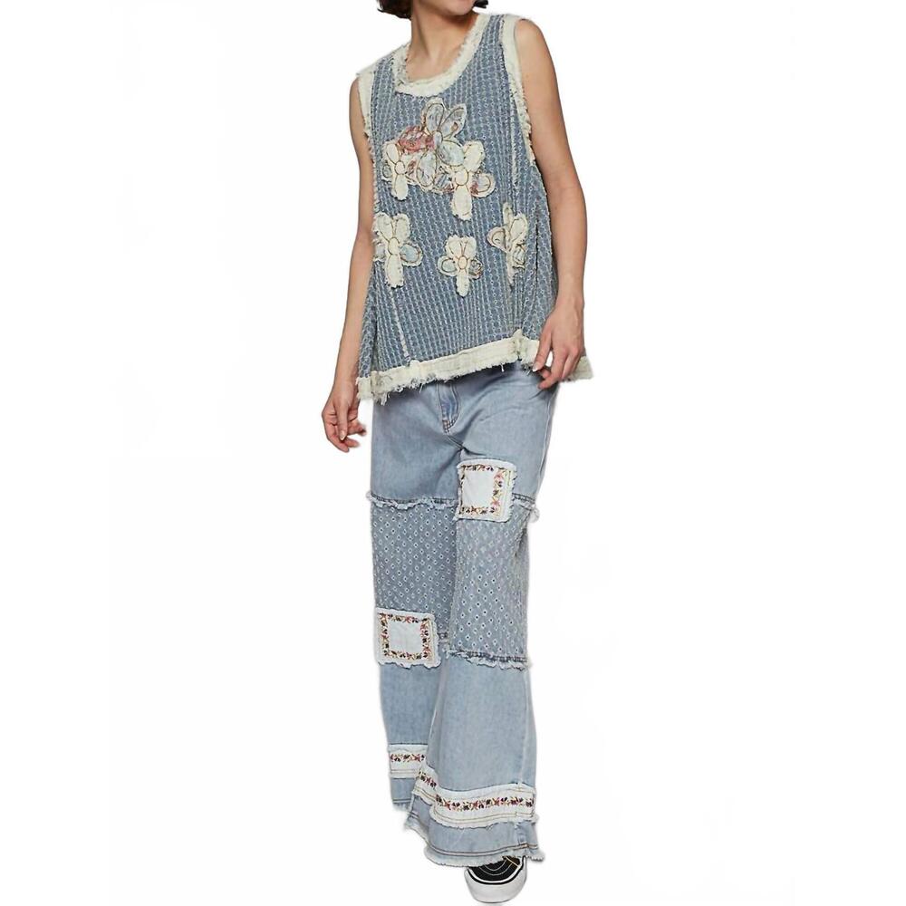 POL Blue Floral Appliqué Sleeveless Tank Top - Picture 7 of 7
